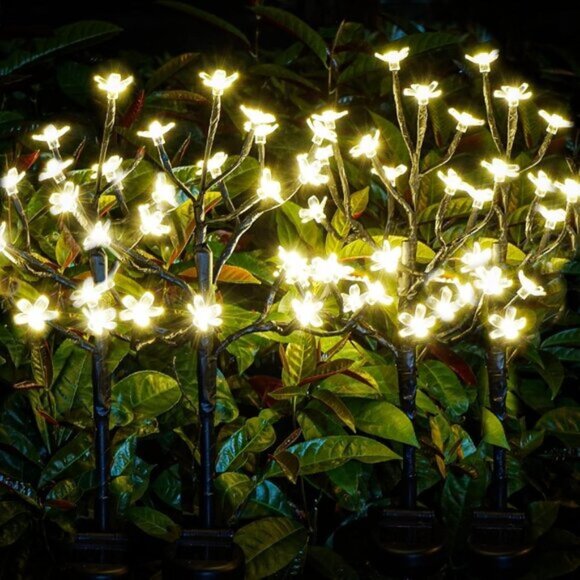 New Decorative 4 Pack 80 LED Waterproof Solar Flower Lights for Yard & Lawn